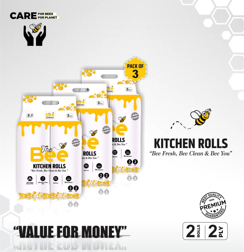 The Bee Kitchen Roll 100 Pulls/ 2 Ply (Pack of 3) | Pack of 6 Rolls